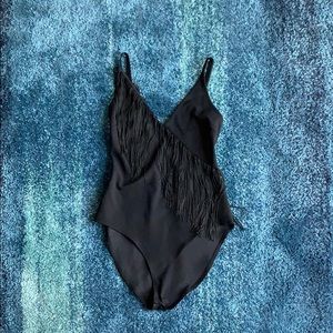 BERSHKA black tassel bodysuit